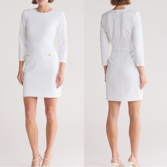 New Veronica Beard Channing Jacquard Sheath Dress In White Long Sleeve Sz 8 - Picture 14 of 14